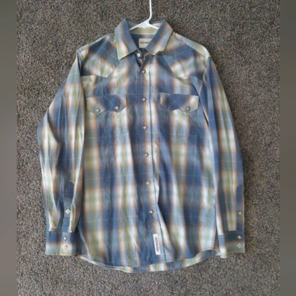 Cody James Pearl Snap Collared Shirt Gray Plaid M Western Festival Flaw